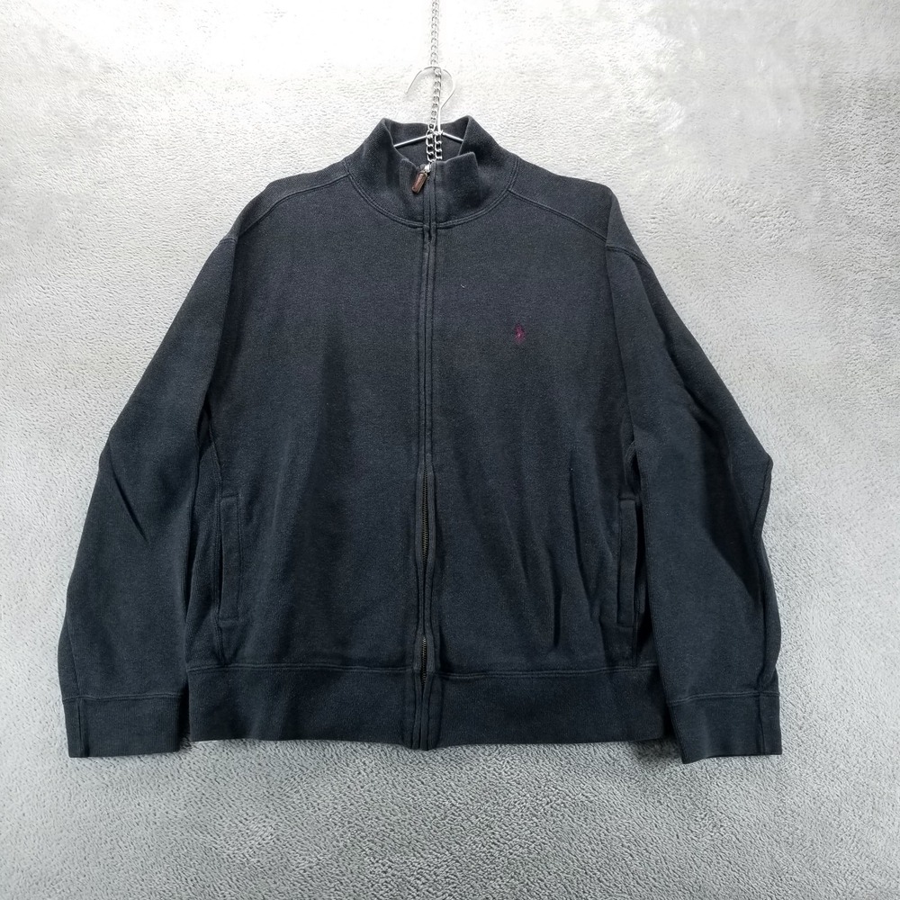 VTG Polo Ralph‎ Lauren Sweater Mens L Black Ribbed Cardigan Zip Up Mock Neck